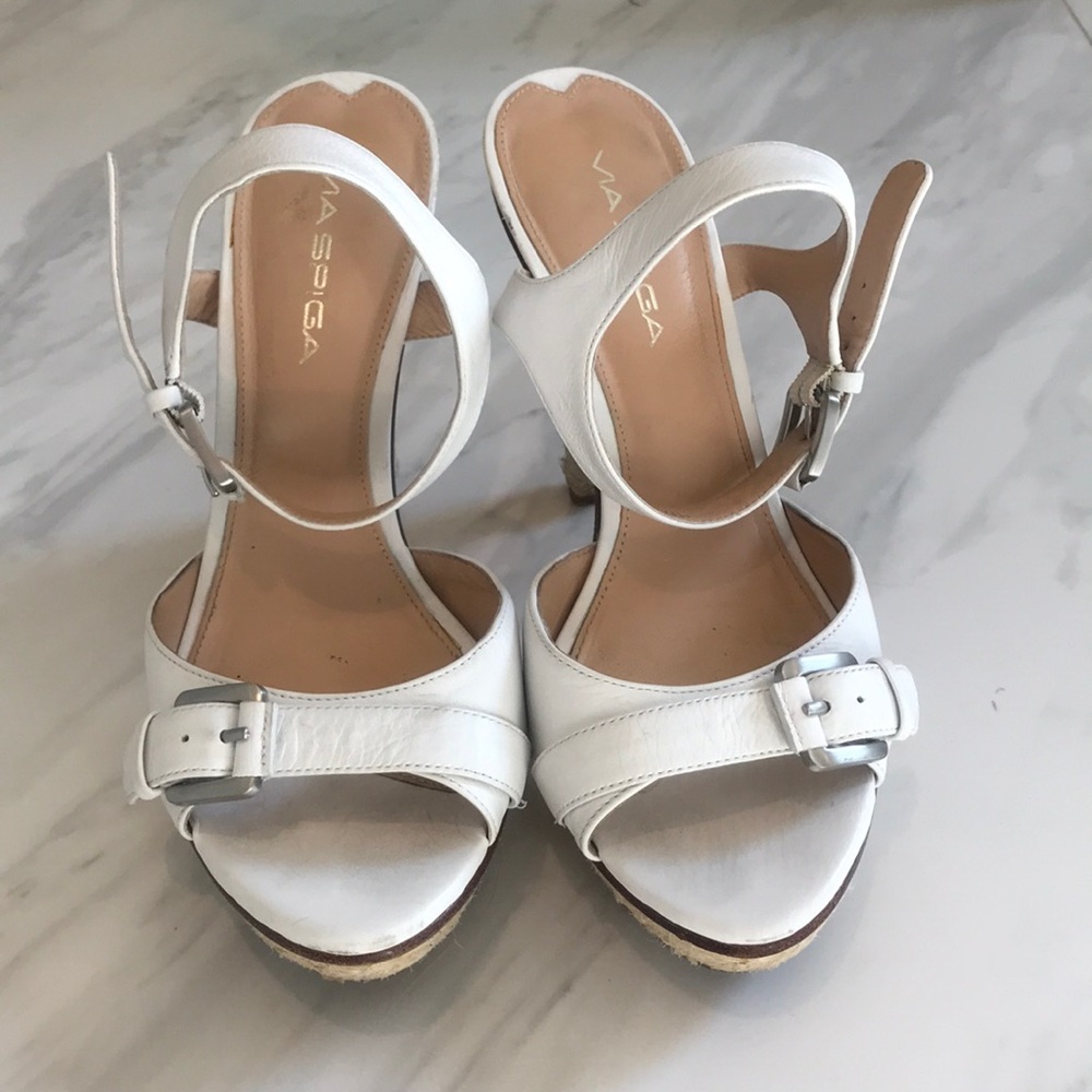 Via Spiga white leather heels